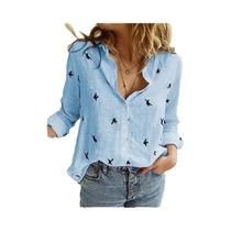 Blusa Casual Elegante De Algodão E Linho Para Mulheres, Manga Longa, Com Botões E Gola, Camisa Solta