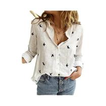 Blusa Casual Elegante De Algodão E Linho Para Mulheres, Manga Longa, Com Botões E Gola, Camisa Solta