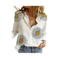 Blusa Casual Elegante De Algodão E Linho Para Mulheres, Manga Longa, Com Botões E Gola, Camisa Solta