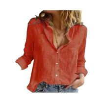 Blusa Casual Elegante De Algodão E Linho Para Mulheres, Manga Longa, Com Botões E Gola, Camisa Solta