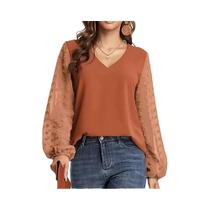 Blusa Casual Feminina De Manga Longa Com Decote Em V, Cor Sólida, Estilo Primavera Verão Blusa Casual Feminina De Manga Longa Com Decote Em V, Cor Sólida, Estilo Primavera Verão