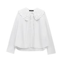 Blusa Casual Feminina De Manga Longa Para Primavera Com Gola Reversa E Laço, Camisa Solta E Elegante