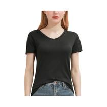 Blusa Casual Feminina De Verão Com Manga Curta E Decote Redondo, T-Shirts Em Cores Sólidas Preto E
