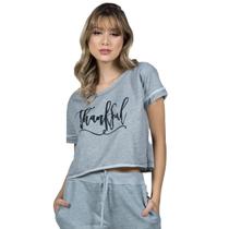 Blusa Casual Gratidão Cropped Estampada Feminina