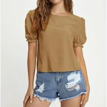 Blusa casual manga 3/4 babado moda feminina