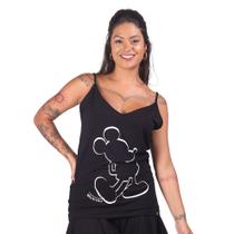 Blusa Casual Preto Alça Gola V Mickey