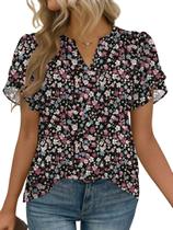 Blusa Casual Zeagoo Feminina com Decote V e Mangas Curtas Blusa Casual Zeagoo Feminina com Decote V e Mangas Curtas