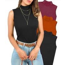 Blusa cavada gola alta sem bojo canelada feminina