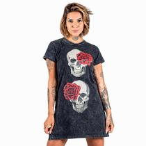 Blusa Caveira Max Marmorizada Com Fendas LateraisFeminina