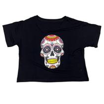 Blusa Caveira Mexicana Skull Blusinha Camiseta Cropped Feminino Baby Look Sf524