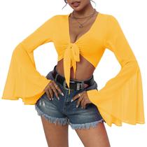 Blusa Century Star Yellow Mesh Bell Sleeve para mulheres
