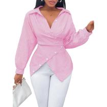 Blusa Chvity Stripes Cross com decote em V para mulheres de manga comprida