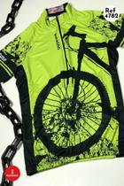 Blusa Ciclista Feminina com Zíper na Frente e Elástico na Barra - Ótima absorção de suor -Estampa Verde com Preta