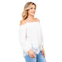 Blusa cigainha manga longa com renda - SML Fashion