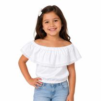 Blusa Ciganinha Cropped Fantasia Infantil - - Branco - P - Branco - P - Branco - G