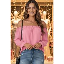 Blusa Ciganinha Feminina Rosa com Babados Ombro a Ombro Elegante e Romântica