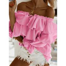 Blusa Ciganinha Feminina Rosa com Babados Ombro a Ombro Elegante e Romântica Blusa Ciganinha Feminina Rosa com Babados Ombro a Ombro Elegante e Romântica