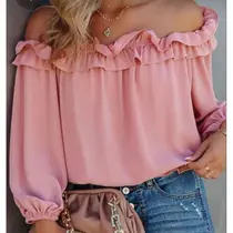 Blusa Ciganinha Feminina Rosa com Babados Ombro a Ombro Elegante e Romântica Blusa Ciganinha Feminina Rosa com Babados Ombro a Ombro Elegante e Romântica