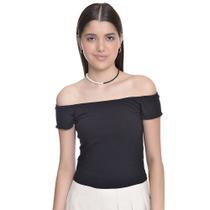 Blusa Ciganinha Juvenil Feminino Amofany Em Malha Canelada - PRETO - P