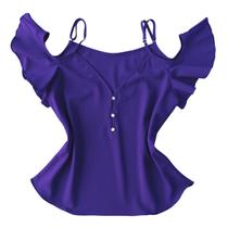 Blusa Ciganinha Manga Curta Alça Feminina Decote V Botões Crepe Blusinha Ombros Várias Cores M, G e GG Estilosa