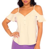 Blusa Ciganinha Manga Curta Alça Feminina Decote V Botões Crepe Blusinha Ombros Várias Cores M, G e GG Estilosa