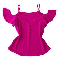 Blusa Ciganinha Manga Curta Alça Feminina Decote V Botões Crepe Blusinha Ombros Várias Cores M, G e GG Estilosa