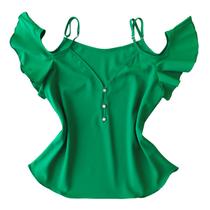 Blusa Ciganinha Manga Curta Alça Feminina Decote V Botões Crepe Blusinha Ombros Várias Cores M, G e GG Estilosa
