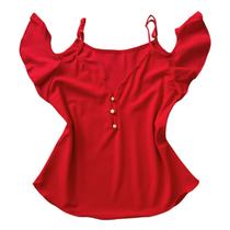 Blusa Ciganinha Manga Curta Alça Feminina Decote V Botões Crepe Blusinha Ombros Várias Cores M, G e GG Estilosa