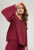 Blusa Ciganinha Manga Longa Flare Viscolinho Vinho Salvatore