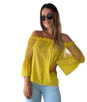 Blusa Ciganinha Ombro a Ombro Com Renda Tule Elastico na Manga Detalhada Ref 2534