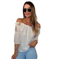 Blusa Ciganinha Ombro a Ombro Com Renda Tule Elastico na Manga Detalhada Ref 2534 - Show Store