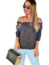 Blusa Ciganinha Ombro a Ombro Com Renda Tule Elastico na Manga Detalhada Ref 2534