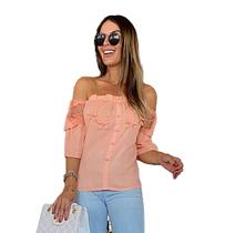 Blusa Ciganinha Ombro a Ombro Com Renda Tule Elastico na Manga Detalhada Ref 2534