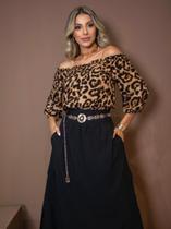Blusa Ciganinha Ombro a Ombro Estampada em Animal Print - Cousin Woman - Onça