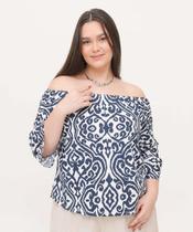 Blusa Ciganinha Plus Size Feminina Estampada Manga 7/8-27022 Blusa Ciganinha Plus Size Feminina Estampada Manga 7/8-27022