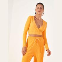 Blusa Colcci Cropped Canelada Transpassada Laranja Etela Blusa Colcci Cropped Canelada Transpassada Laranja Etela