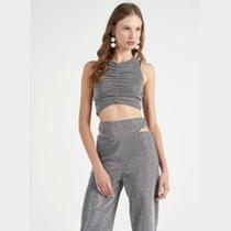 Blusa Colcci Cropped Com Franzido Metalizada Chumbo Blusa Colcci Cropped Com Franzido Metalizada Chumbo