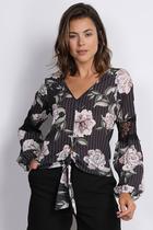 Blusa com Amarração Manga Renda Preta P