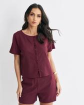 Blusa com botões forrados em viscolinho Salina Blusa com botões forrados em viscolinho Salina