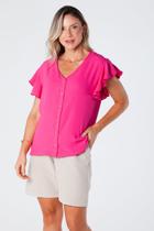 Blusa com Botões Funcionais e Manga de Babado Crepe Pink Blusa com Botões Funcionais e Manga de Babado Crepe Pink