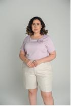 Blusa Com Flor De Aplicação Lilas Blusa Com Flor De Aplicação Lilas