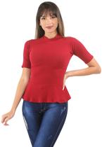 Blusa com golinha Tecido Canelado Com leve Babado e Manga 3/4