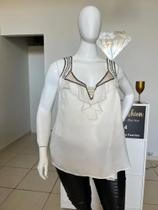 Blusa com Pedraria Plus Size Marilet Pronta Entrega - Veste 48/50 Blusa com Pedraria Plus Size Marilet Pronta Entrega - Veste 48/50