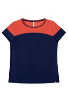 Blusa Com Recortes Malha E Tecido Azul