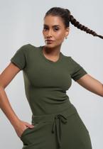 Blusa Comfy Básica Manga Curta Malha Canelada Verde Salvatore Fashion