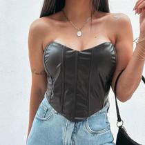 Blusa corselet material sintético espatilho cadarço nas costas fashion