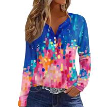 Blusa COTECRAM, blusas fofas para mulheres, manga comprida, decote em V, azul Blusa COTECRAM, blusas fofas para mulheres, manga comprida, decote em V, azul