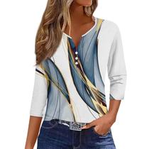 Blusa COTECRAM de manga 3/4 com decote em V, solta para mulheres