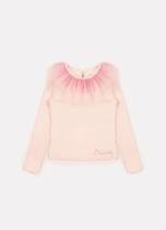 Blusa cotton gola tule cristais / rosa dolce pituchinhus Blusa cotton gola tule cristais / rosa dolce pituchinhus