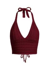 Blusa Crop Halter LOFAAC Sexy Hollow Out Crochet Y2K Wine Wine Women